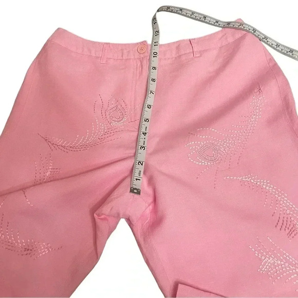 Larry Levine Linen Blend Pink Embroidered Wide Leg Cropped Pants Womens size 8 - Picture 11 of 14